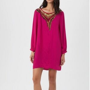 Trina Turk Silk Hot Neon Pink Sequin Long Sleeve Mini Dress Size 8